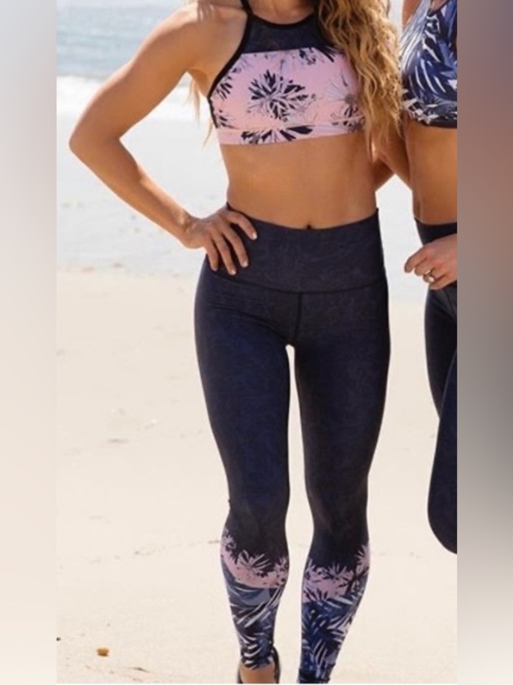 Tone it Up Print High-Waist Leggings in Navy and Pink Yoga Pilates Gym Lounge S